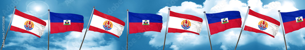 french polynesia flag with Haiti flag, 3D rendering french polynesia flag with Haiti flag, 3D rendering