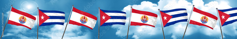 french polynesia flag with cuba flag, 3D rendering french polynesia flag with cuba flag, 3D rendering