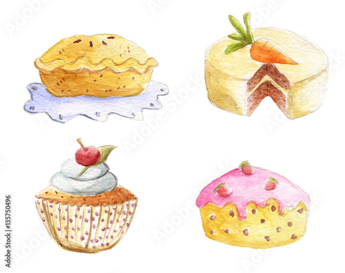 ilustracion de pasteles en acuarela