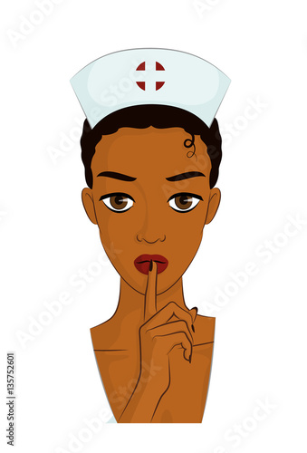 Nurse Saying 'Hush'. Vector Illustration.