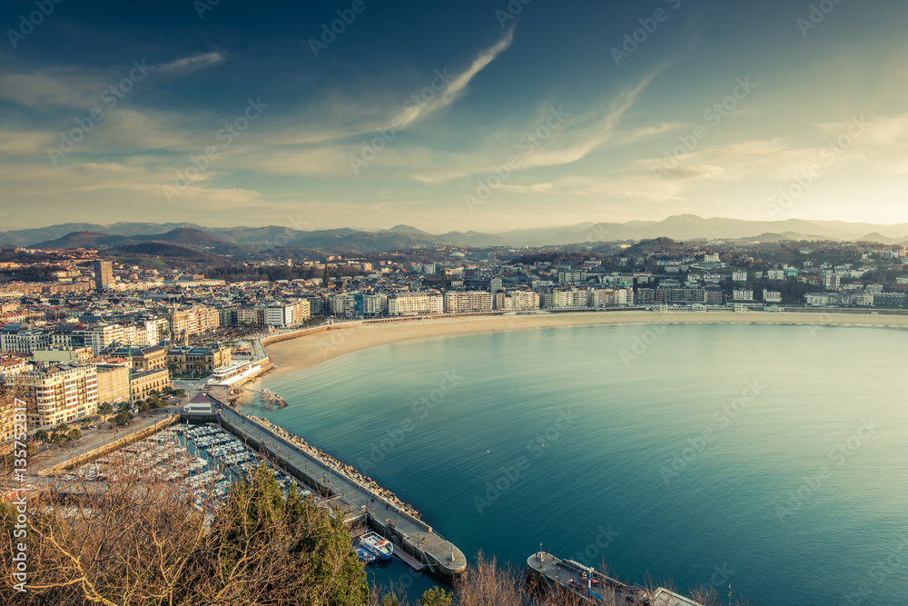 Panoramic vista over San Sebastian city and beach