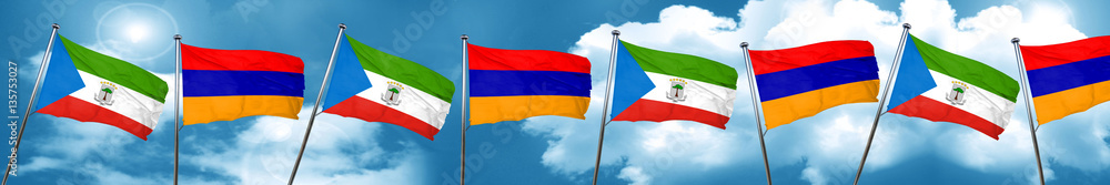 Equatorial guinea flag with Armenia flag, 3D rendering Equatorial guinea flag with Armenia flag, 3D rendering