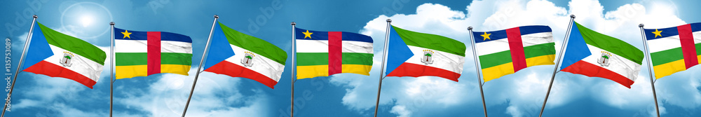 Equatorial guinea flag with Central African Republic flag, 3D re Equatorial guinea flag with Central African Republic flag, 3D re