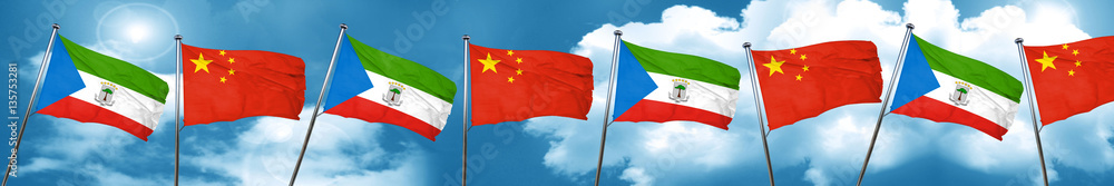 Equatorial guinea flag with China flag, 3D rendering Equatorial guinea flag with China flag, 3D rendering