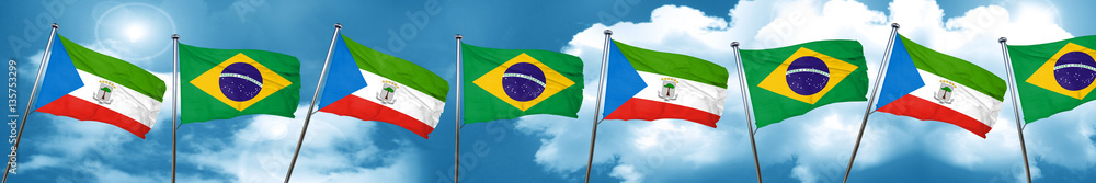 Equatorial guinea flag with Brazil flag, 3D rendering Equatorial guinea flag with Brazil flag, 3D rendering