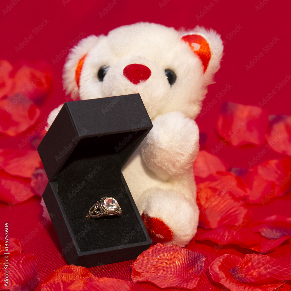 Teddy Bear with Ring and Red Rose Stock Image - Image of offer, rose:  7797629