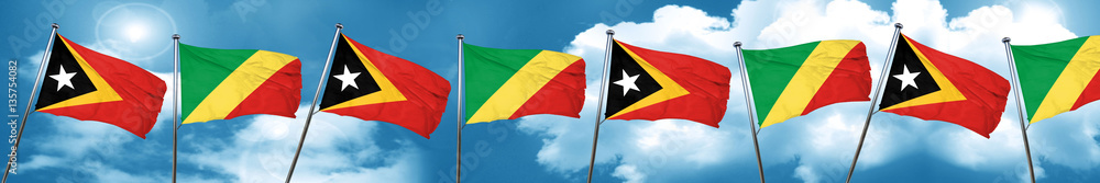 east timor flag with congo flag, 3D rendering east timor flag with congo flag, 3D rendering