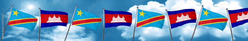 Democratic republic of the congo flag with Cambodia flag, 3D ren Democratic republic of the congo flag with Cambodia flag, 3D ren