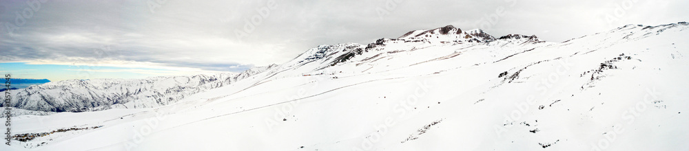 El Colorado and La Parva Ski Resorts Winter Snow Panorama - Andes Mountains, Santiago, Chile