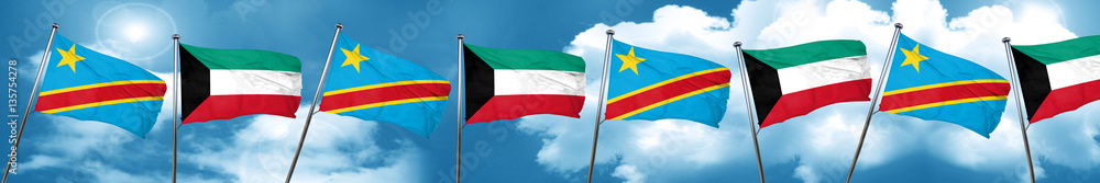 Democratic republic of the congo flag with Kuwait flag, 3D rende Democratic republic of the congo flag with Kuwait flag, 3D rende