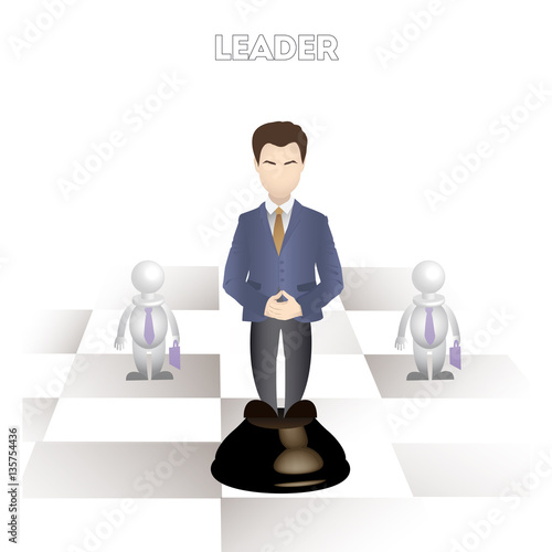 avatar of business leader in blue costume on chess board, concept leadership, vector, illustration