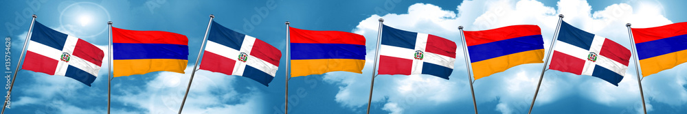 dominican republic flag with Armenia flag, 3D rendering dominican republic flag with Armenia flag, 3D rendering