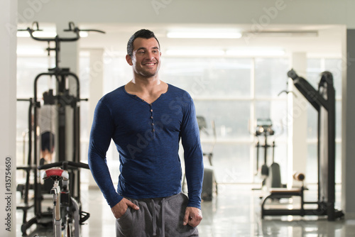 Portrait of Muscle Man in Blue T-shirt