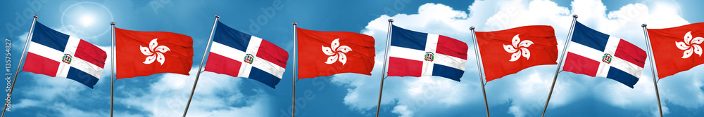 dominican republic flag with Hong Kong flag, 3D rendering dominican republic flag with Hong Kong flag, 3D rendering
