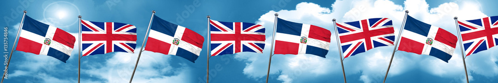 dominican republic flag with Great Britain flag, 3D rendering dominican republic flag with Great Britain flag, 3D rendering