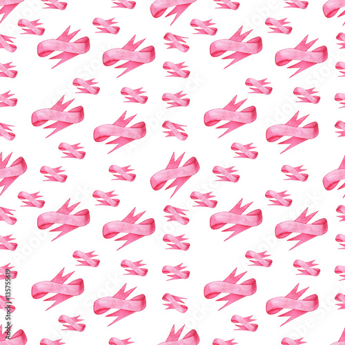 Seamless pattern of pink bows ribbon on white background