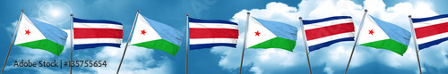 Djibouti flag with Costa Rica flag, 3D rendering