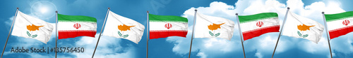 Cyprus flag with Iran flag, 3D rendering