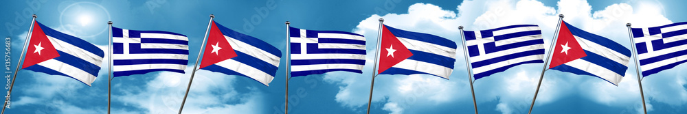 Cuba flag with Greece flag, 3D rendering Cuba flag with Greece flag, 3D rendering