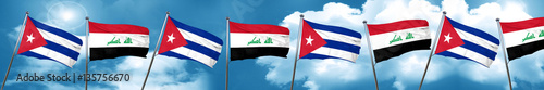 Cuba flag with Iraq flag, 3D rendering