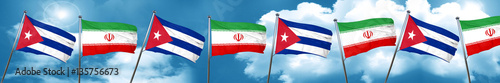 Cuba flag with Iran flag, 3D rendering