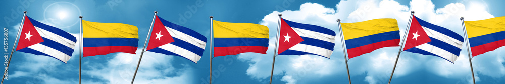 Cuba flag with Colombia flag, 3D rendering Cuba flag with Colombia flag, 3D rendering