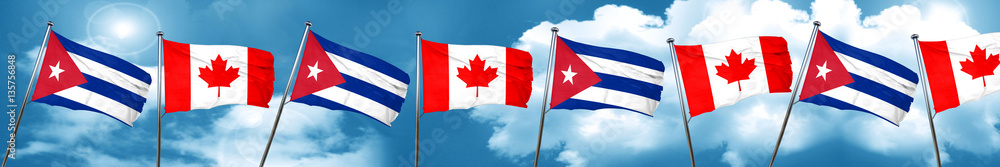 Cuba flag with Canada flag, 3D rendering Cuba flag with Canada flag, 3D rendering