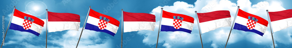 croatia flag with Indonesia flag, 3D rendering
