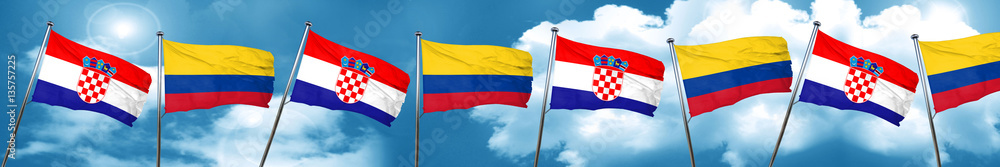 Naklejka premium croatia flag with Colombia flag, 3D rendering