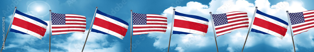 Costa Rica flag with American flag, 3D rendering Costa Rica flag with American flag, 3D rendering