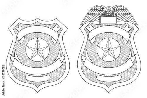 Police Law Enforcement Badge or Shield is an illustration of a police or law enforcement badge with and without the eagle on top. Includes open space for your specific text.