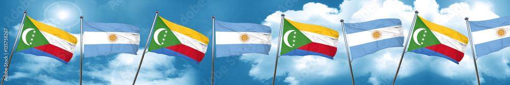 Comoros flag with Argentine flag, 3D rendering Comoros flag with Argentine flag, 3D rendering