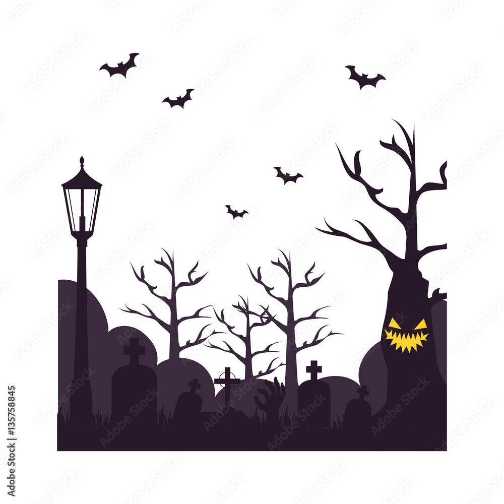 celebration card halloween scene vector illustration design