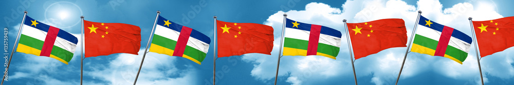 Central african republic flag with China flag, 3D rendering Central african republic flag with China flag, 3D rendering