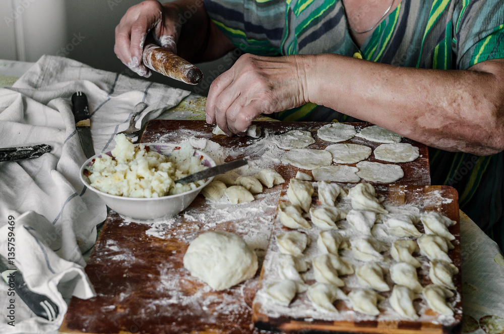 Grandma's hands mold dumplings