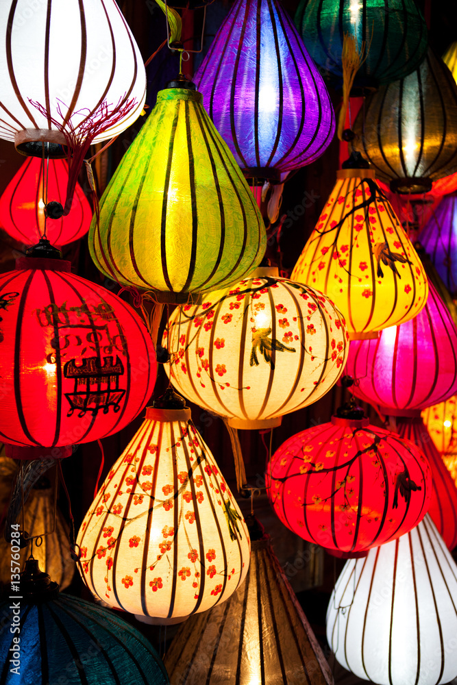 Colorful lanterns at the shop street of Hoi An Ancient Town, UNESCO. Vietnam.