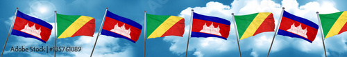 Cambodia flag with congo flag, 3D rendering