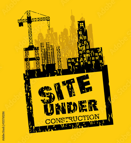 site under construction scene with cranes vector illustration design