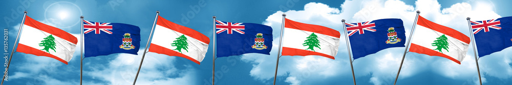 Lebanon flag with Cayman islands flag, 3D rendering Lebanon flag with Cayman islands flag, 3D rendering