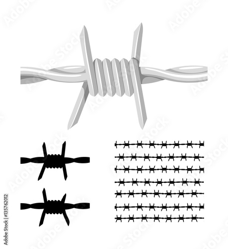 Barbed Wire And It's Silhouette. Vector Illustration Of A Barbed Wire And It's Silhouette Variations