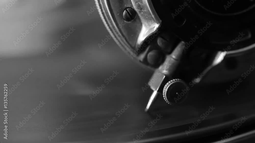 Old gramophone video, close up, macro shot, Black and White retro style Old gramophone video, close up, macro shot, Black and White retro style