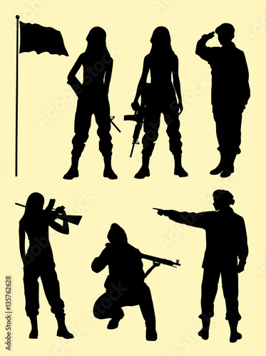 Female soldier gesture silhouette. Good use for symbol, logo, web icon, mascot, sign, or any design you want.
