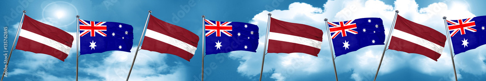 Latvia flag with Australia flag, 3D rendering Latvia flag with Australia flag, 3D rendering