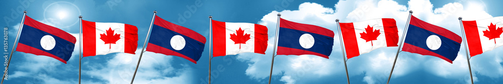 Laos flag with Canada flag, 3D rendering Laos flag with Canada flag, 3D rendering
