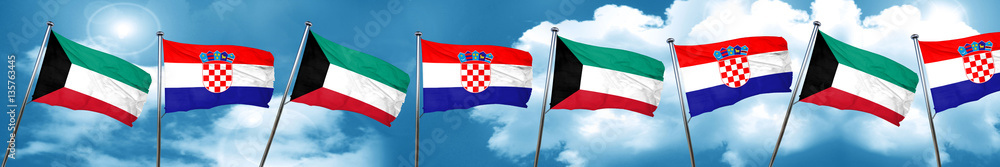 Kuwait flag with Croatia flag, 3D rendering Kuwait flag with Croatia flag, 3D rendering
