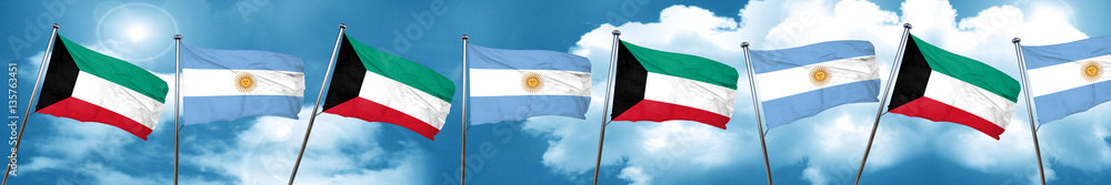 Kuwait flag with Argentine flag, 3D rendering Kuwait flag with Argentine flag, 3D rendering
