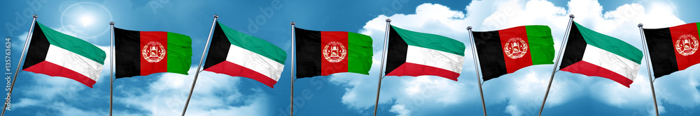 Kuwait flag with afghanistan flag, 3D rendering Kuwait flag with afghanistan flag, 3D rendering