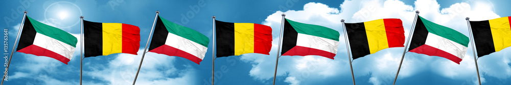 Kuwait flag with Belgium flag, 3D rendering