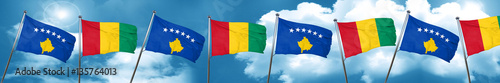 Kosovo flag with Guinea flag, 3D rendering