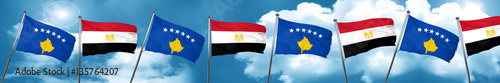 Kosovo flag with egypt flag, 3D rendering